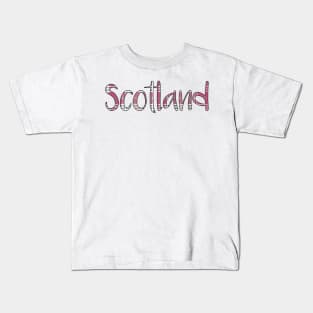 SCOTLAND, Pink and Grey Tartan Style Text Design Kids T-Shirt